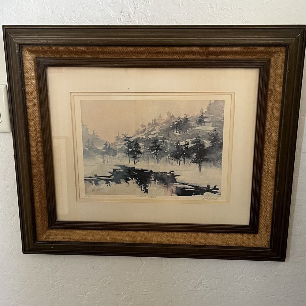 Framed Watercolor Lithograph North Woods by Tom Lynch 347/950 23 in x 27 in